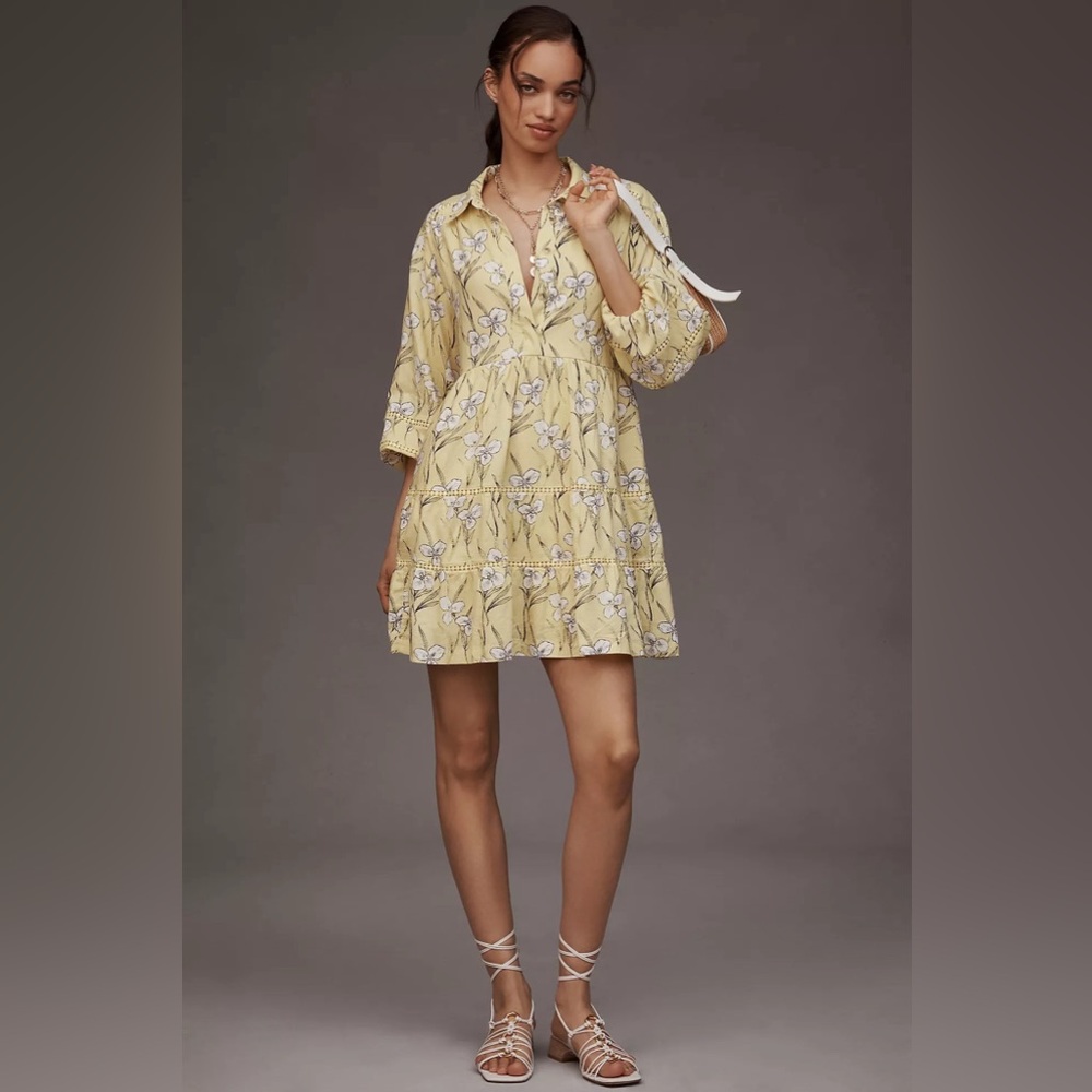 NWT Anthropologie Maeve Bettina Ladder Linen + Lace Mini Dress, Size S - Picture 6 of 10